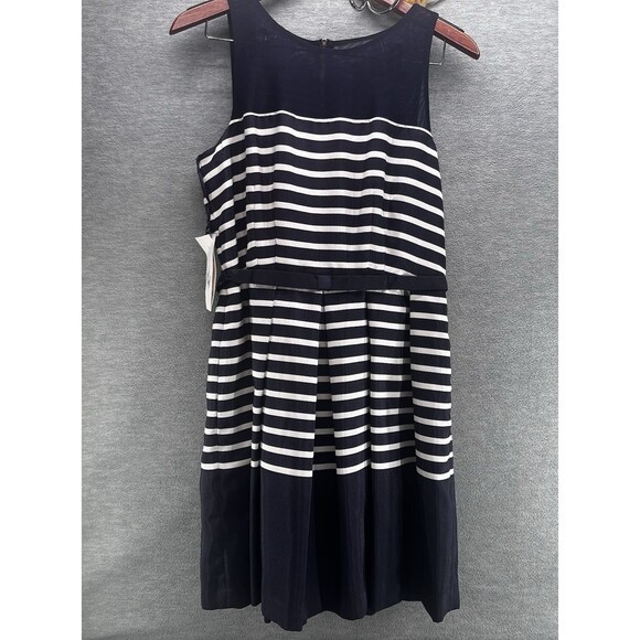 TAYLOR - Women's Navy and White Stripe Fit and Flare Sleeveless Dress Size 10 - Picture 1 of 12